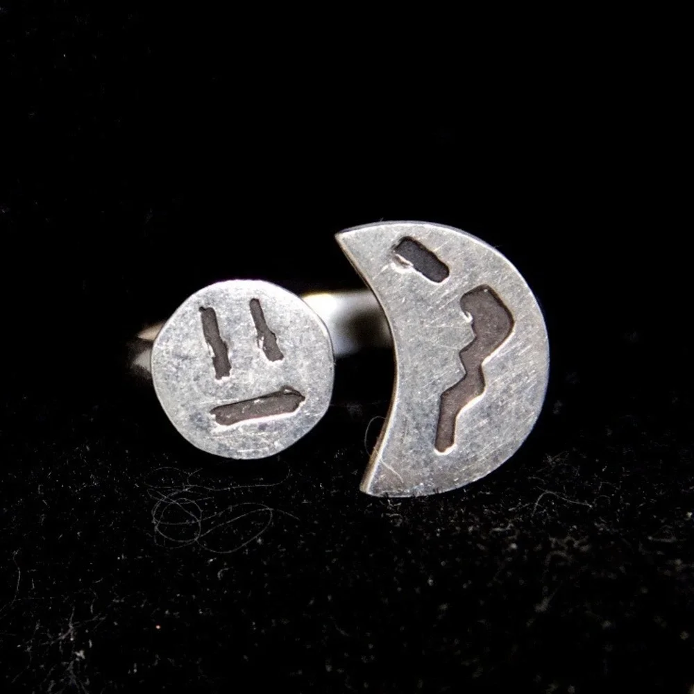 Sterling Silver Sun Moon Celestial Bypass Ring Size 7.5 925 Handcrafted Style
